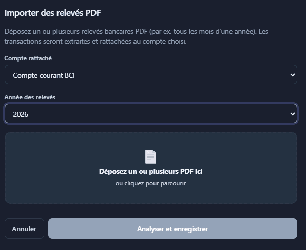 Import du relevé de compte
